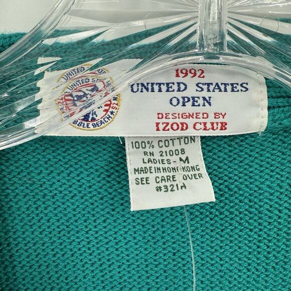 Vintage 1992 Izod Club Womens Teal Button Down Sweater Vest MEDIUM Golf Patch - Picture 5 of 8